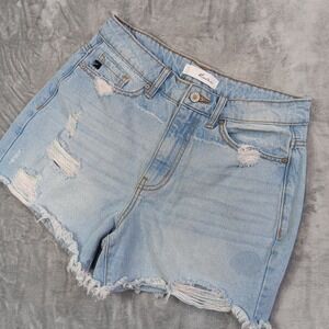 Kancan Womens M 28 Distressed Cut Off Frayed Hem High Rise Stretchy Denim Shorts